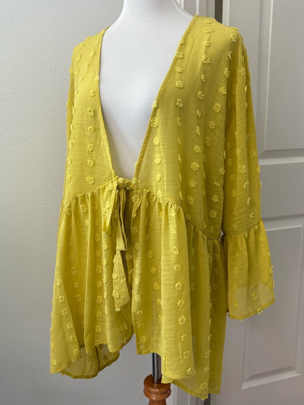 Kori Yellow Tie-Front Textured Kimono